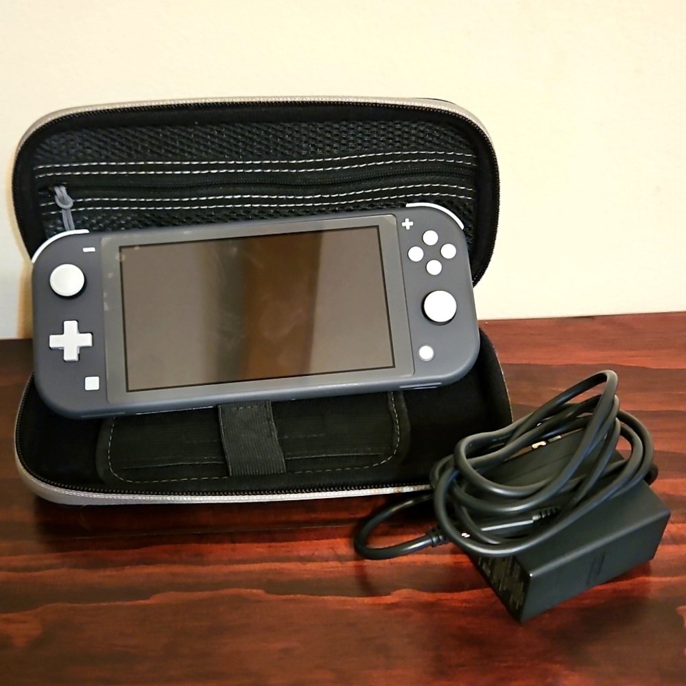 Gray Nintendo Switch Lite Console With Charger And Travel Case